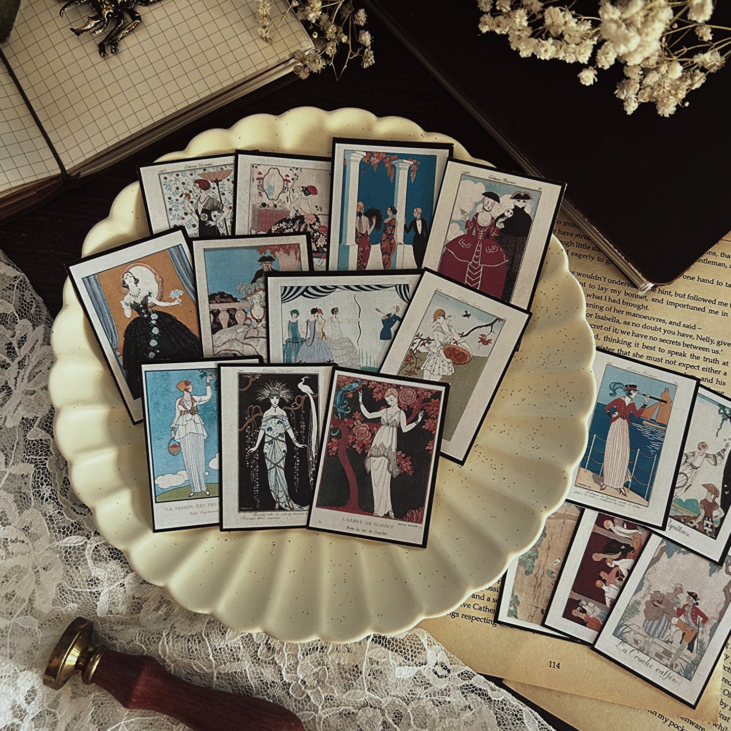 Vintage Fashion Stickers | Art Deco George Barbier Inspired Sticker Set | Journaling and Scrapbooking Supplies | 16 Piece Collection