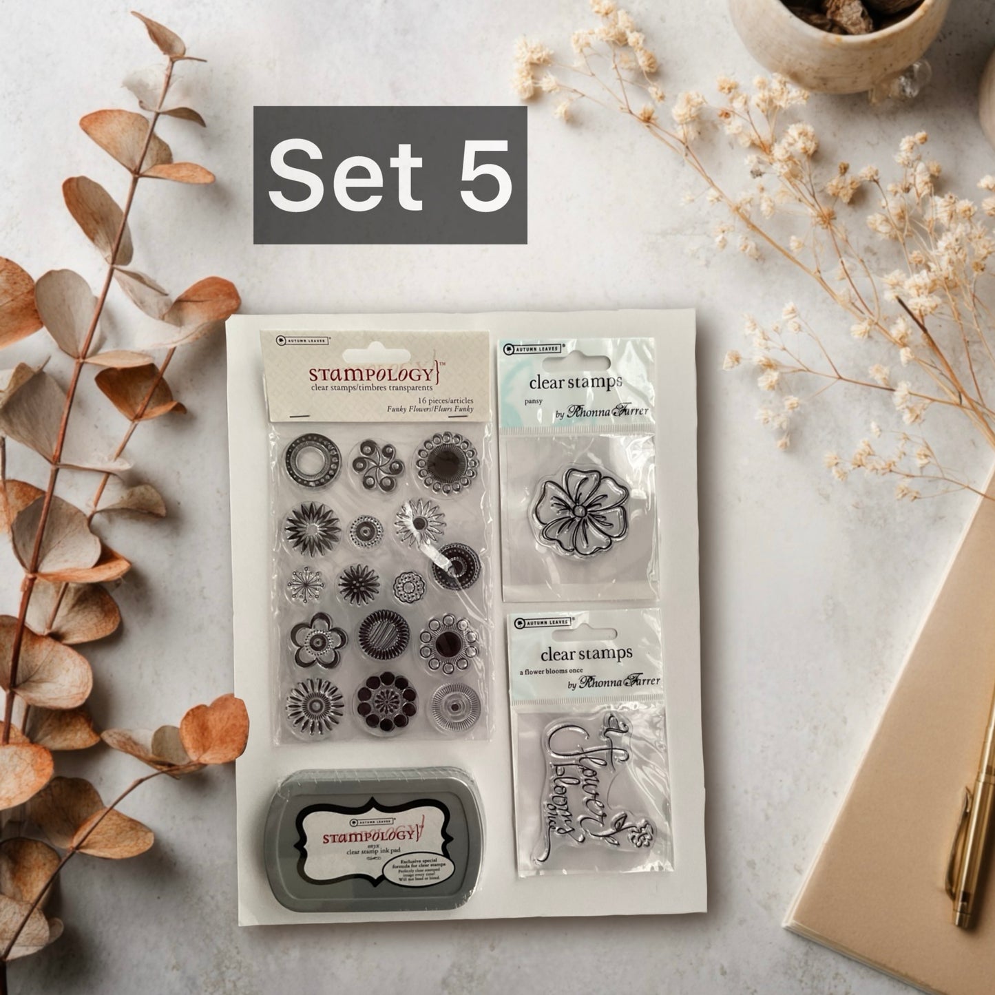 Clear Stamp Set: Acrylic Block, Ink Pad Bundle for Journaling