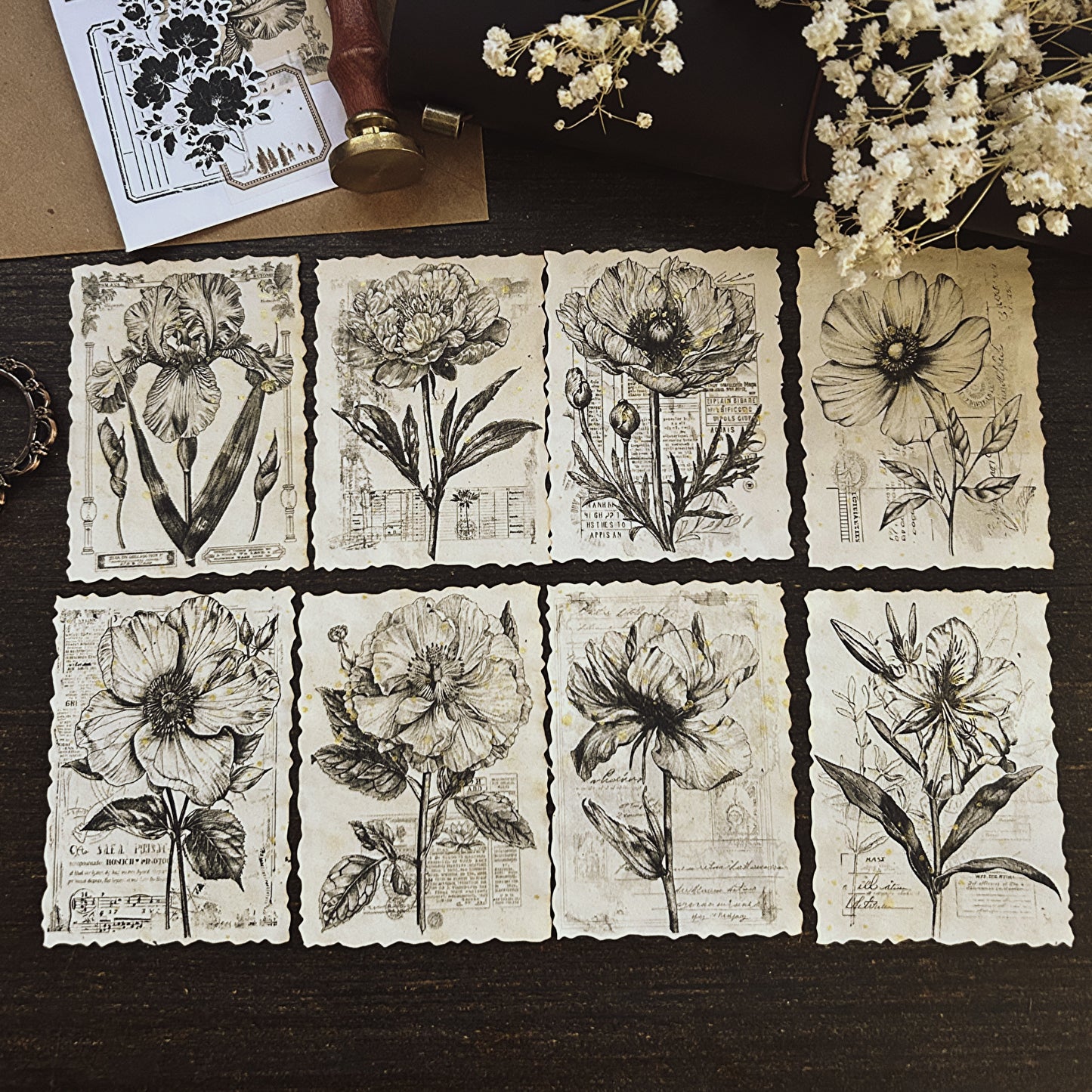 Tea-Stained Floral Ephemera: Gold Splashed Paper Flowers for Junk Journals