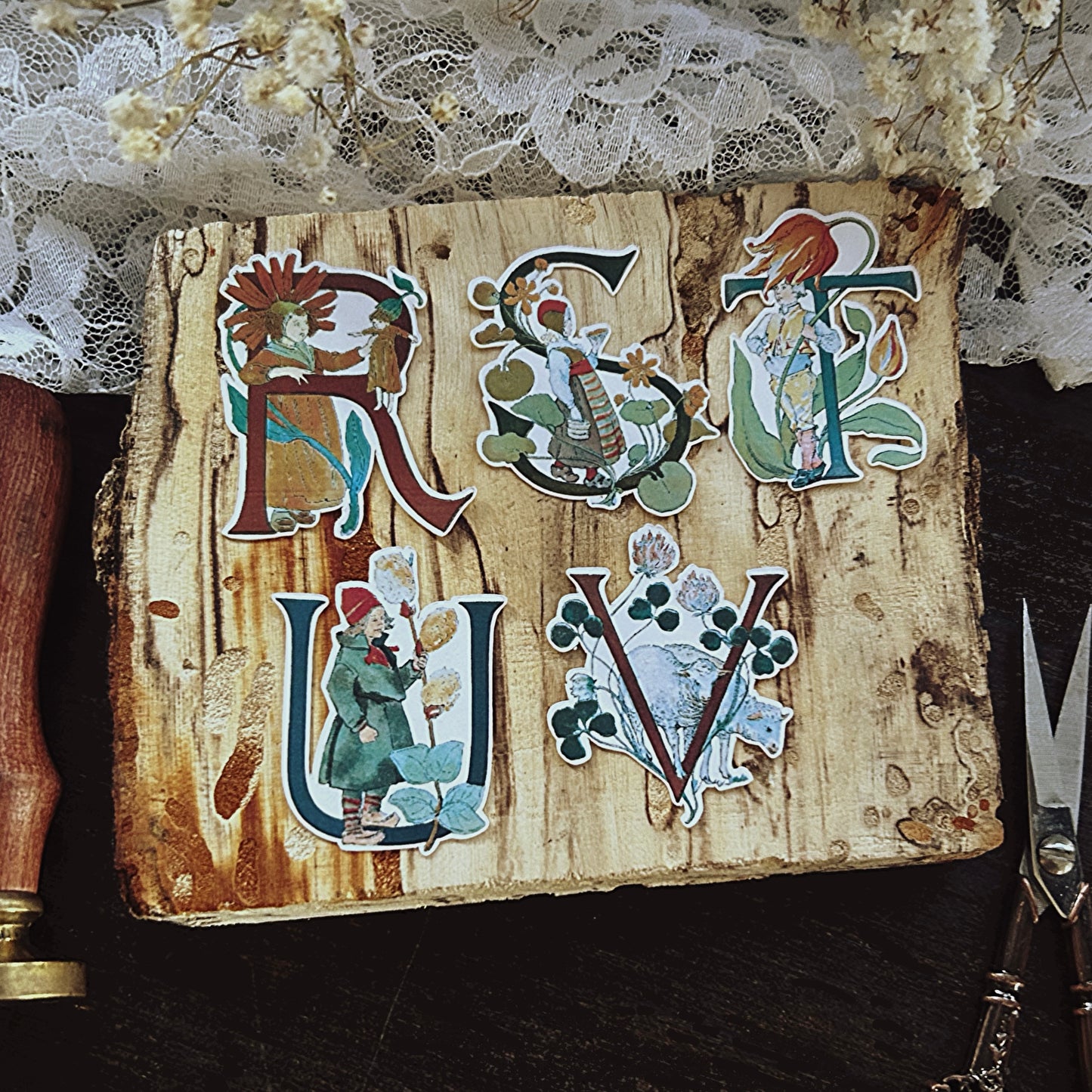 Vintage Alphabet Stickers: 26-Piece Antique German Art Set