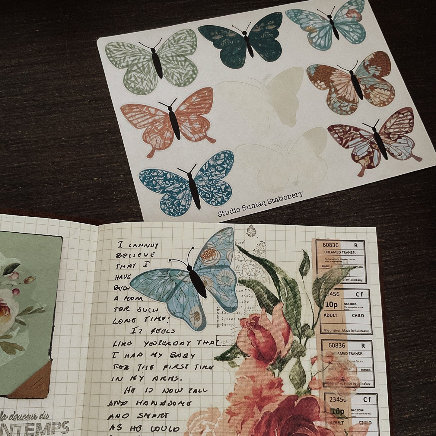 Vintage Morris butterflies - Decorative Scrapbook & Journal stickers