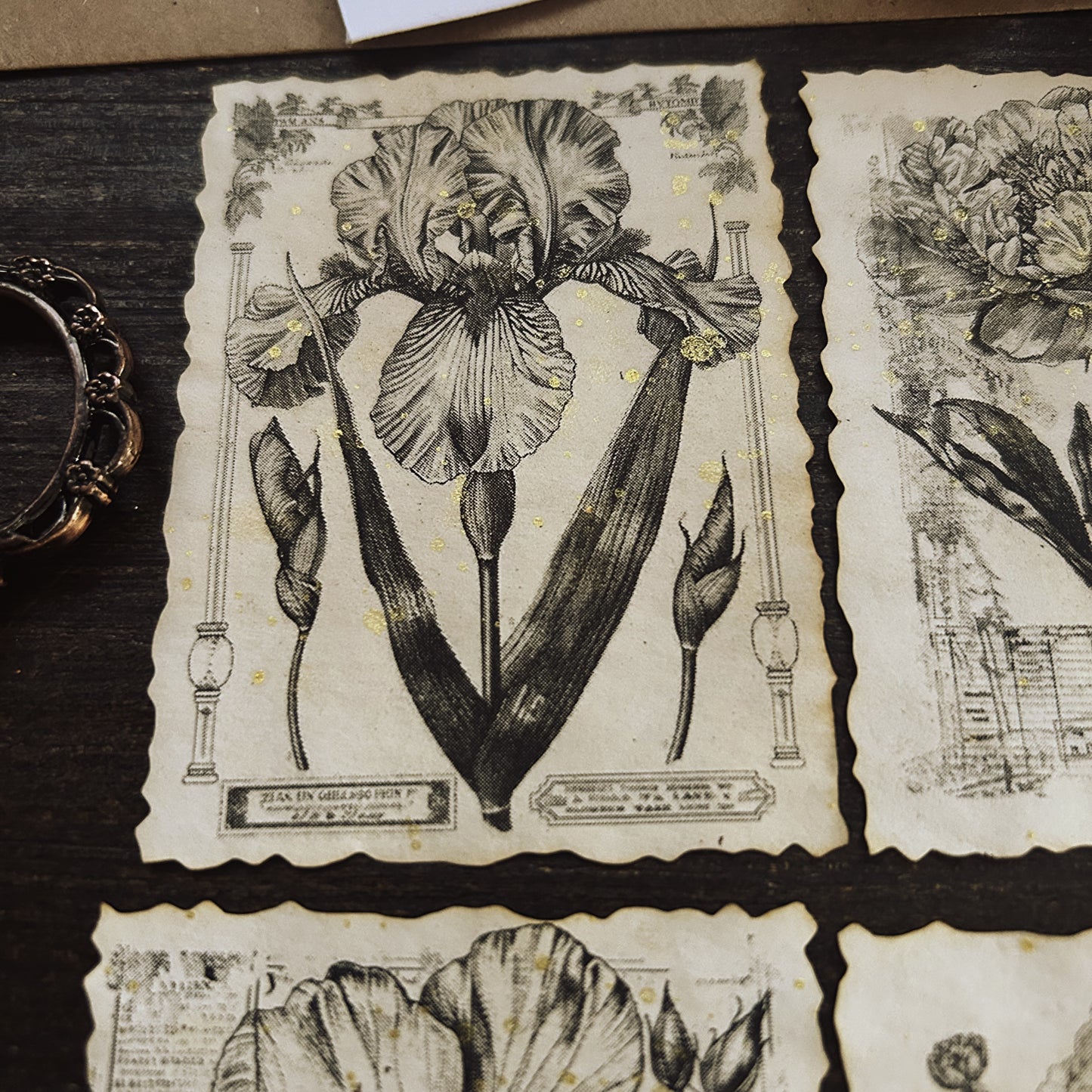 Tea-Stained Floral Ephemera: Gold Splashed Paper Flowers for Junk Journals