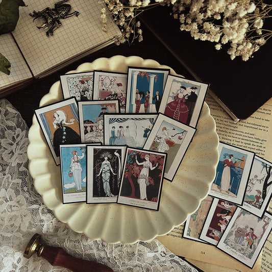 Vintage Fashion Stickers | Art Deco George Barbier Inspired Sticker Set | Journaling and Scrapbooking Supplies | 16 Piece Collection