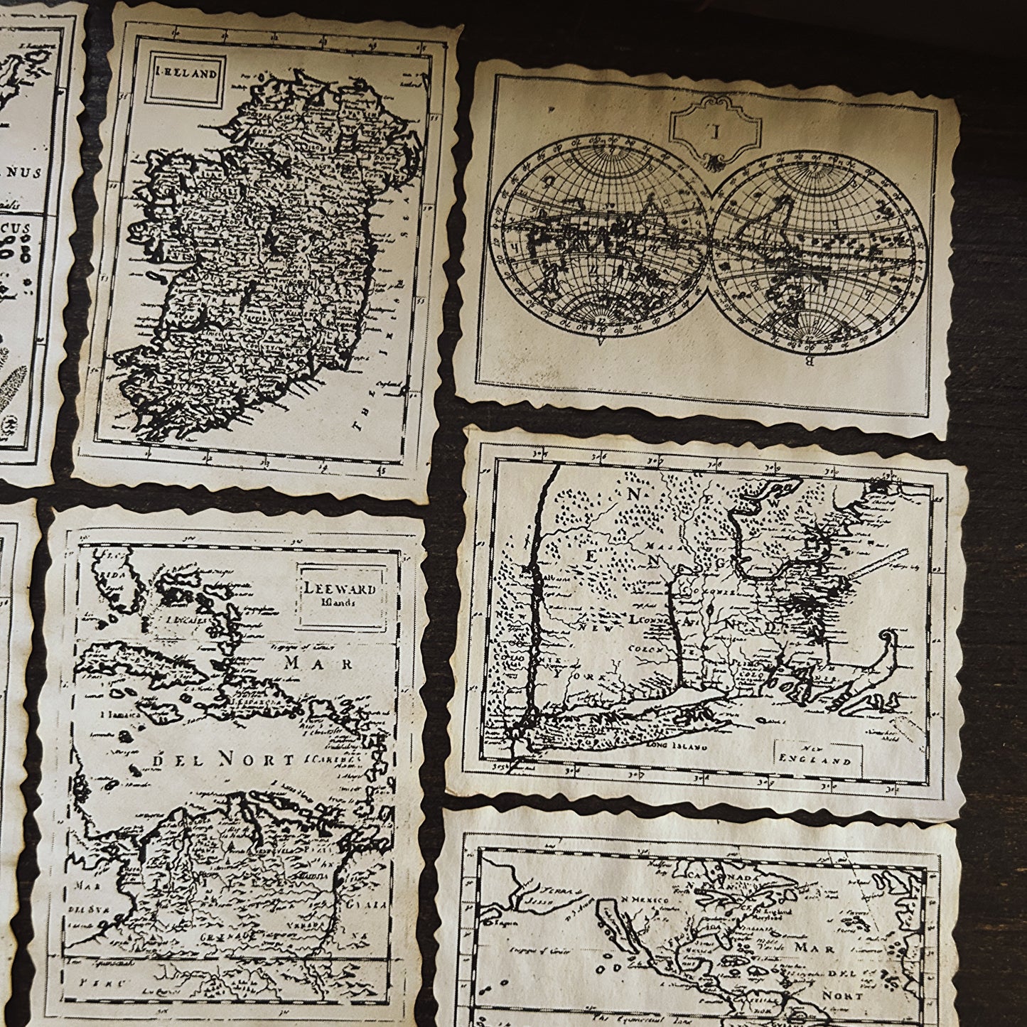 World and European maps Tea-Dyed Paper Ephemera: Vintage maps Reproductions