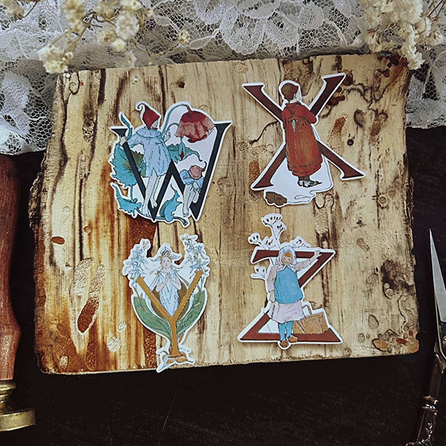 Vintage Alphabet Stickers: 26-Piece Antique German Art Set