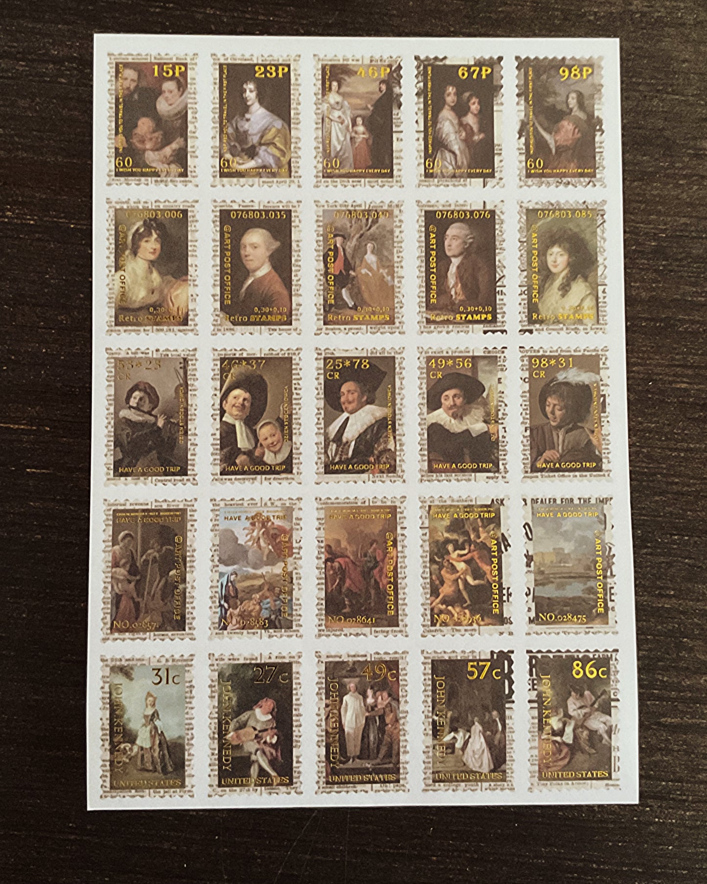 4 sticker sheets Gold foil detail baroque faux stamps sticker set