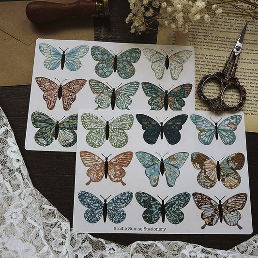 Vintage Morris butterflies - Decorative Scrapbook & Journal stickers