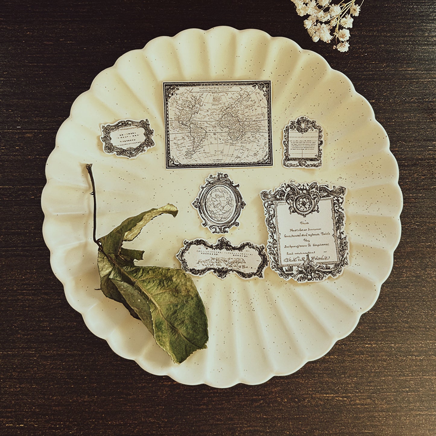 27 pieces set. Cartography inspired sticker flakes, Art Journal Stickers, tea-dyed look stickers