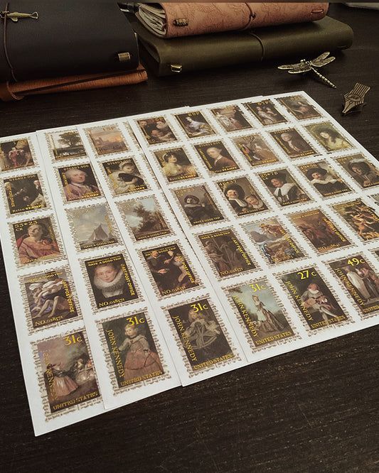 4 sticker sheets Gold foil detail baroque faux stamps sticker set