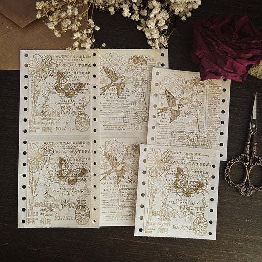 Hand Stamped Vintage Stickers: Brown Junk Journal Set