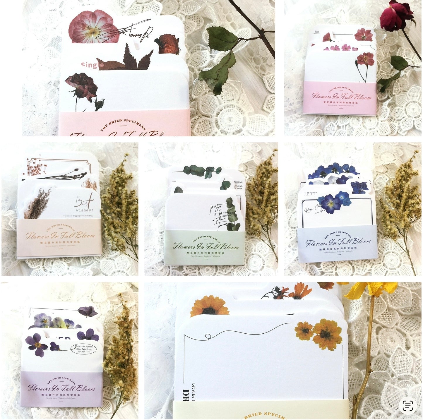 Floral Notes Paper Set, Junk Journal Art, 60pcs