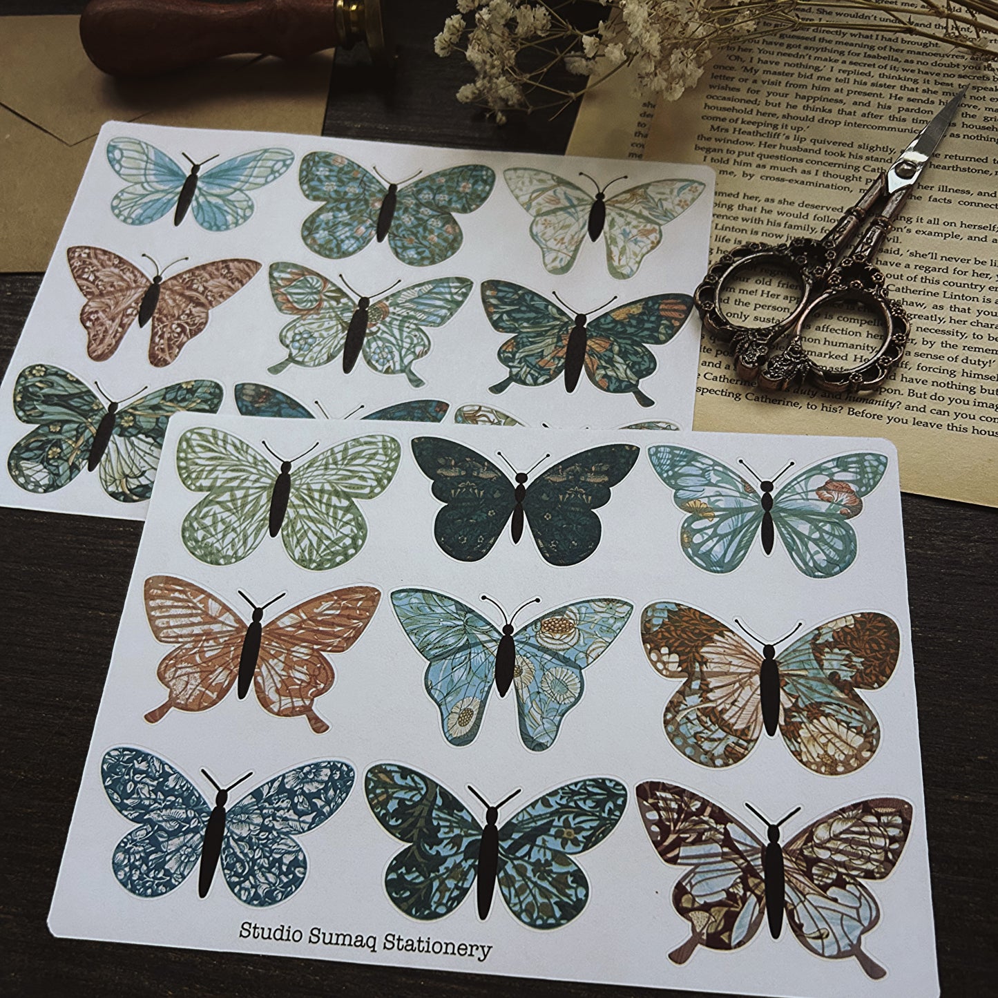 Vintage Morris butterflies - Decorative Scrapbook & Journal stickers