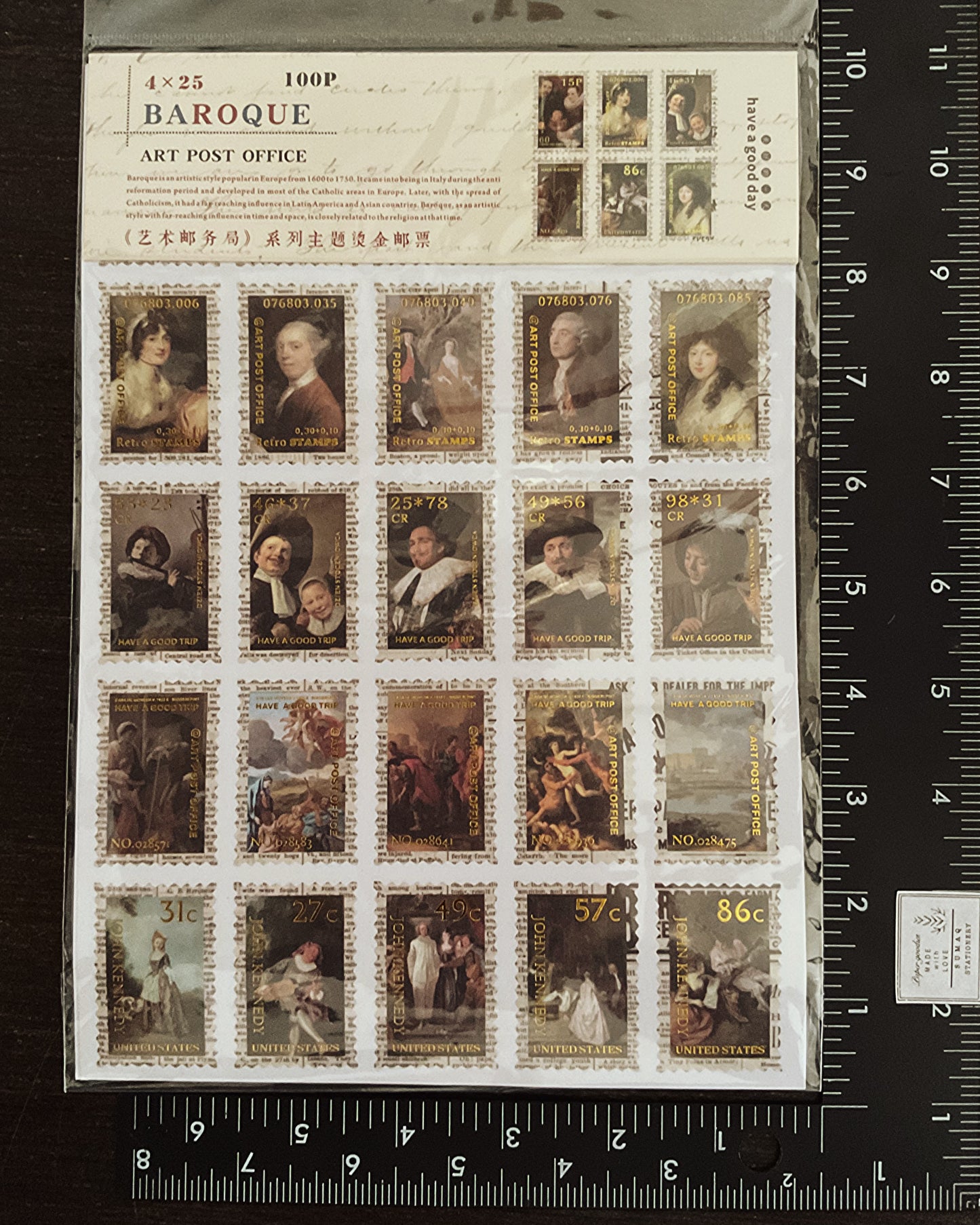 4 sticker sheets Gold foil detail baroque faux stamps sticker set
