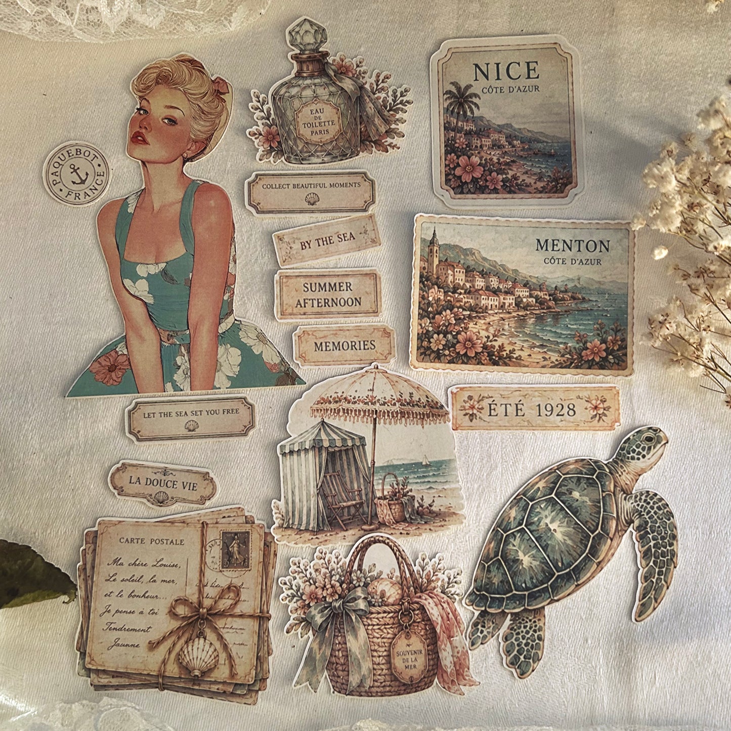Letters from the Riviera Ephemera Collection | Vintage French Riviera Stickers | Junk Journal Kit | Scrapbooking Ephemera | Memory Keeping Supplies