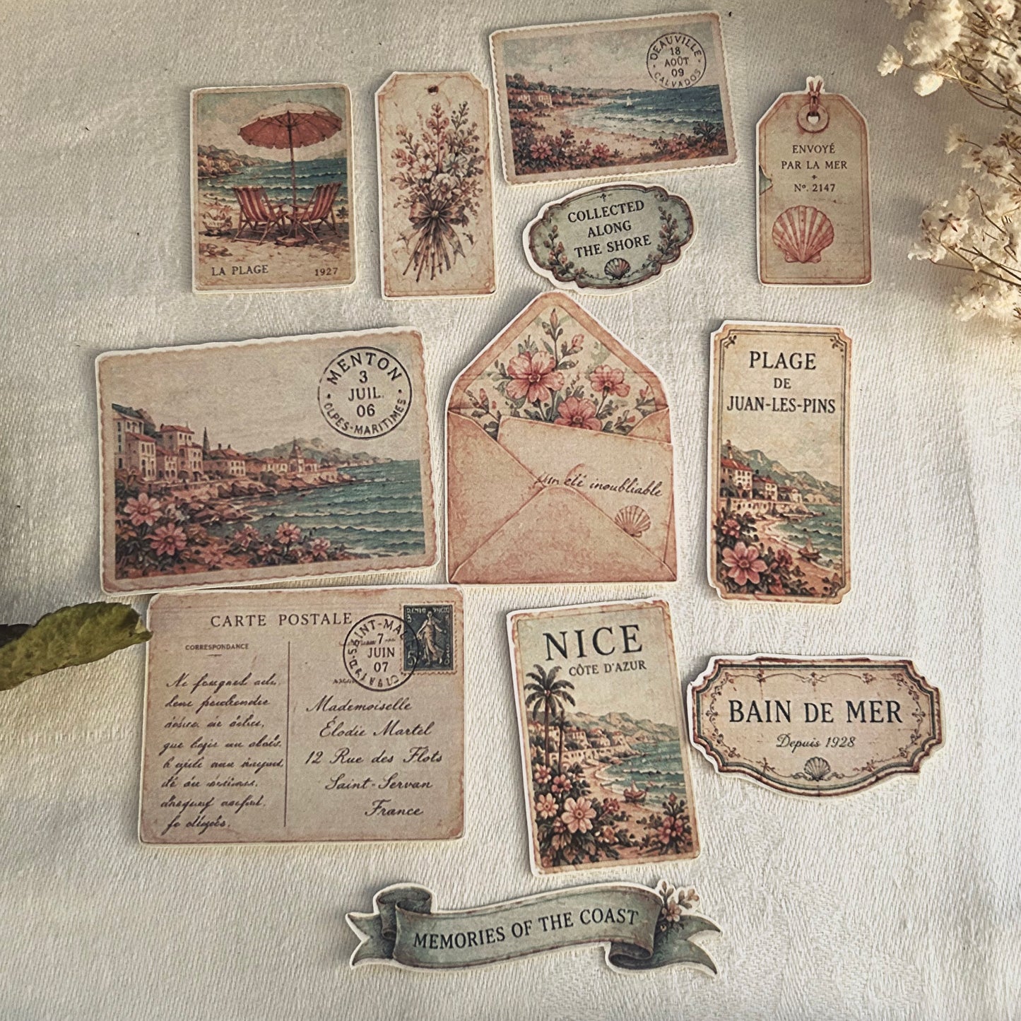 Letters from the Riviera Ephemera Collection | Vintage French Riviera Stickers | Junk Journal Kit | Scrapbooking Ephemera | Memory Keeping Supplies