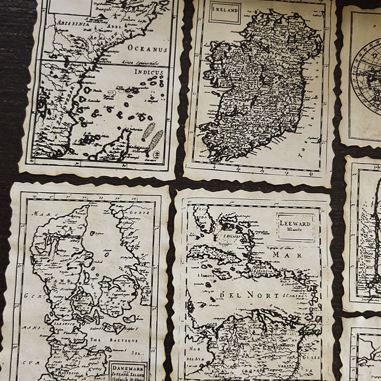 World and European maps Tea-Dyed Paper Ephemera: Vintage maps Reproductions