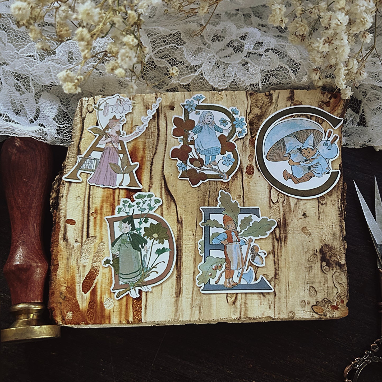 Vintage Alphabet Stickers: 26-Piece Antique German Art Set