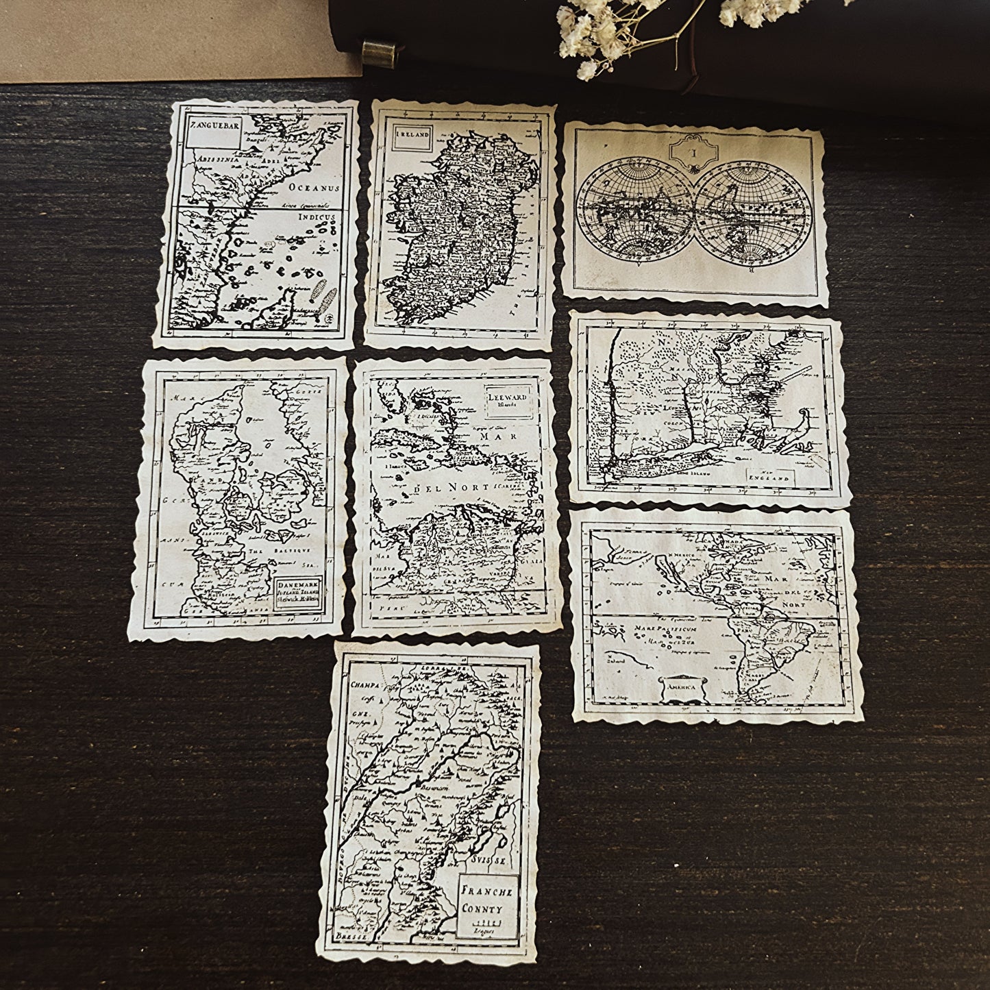 World and European maps Tea-Dyed Paper Ephemera: Vintage maps Reproductions