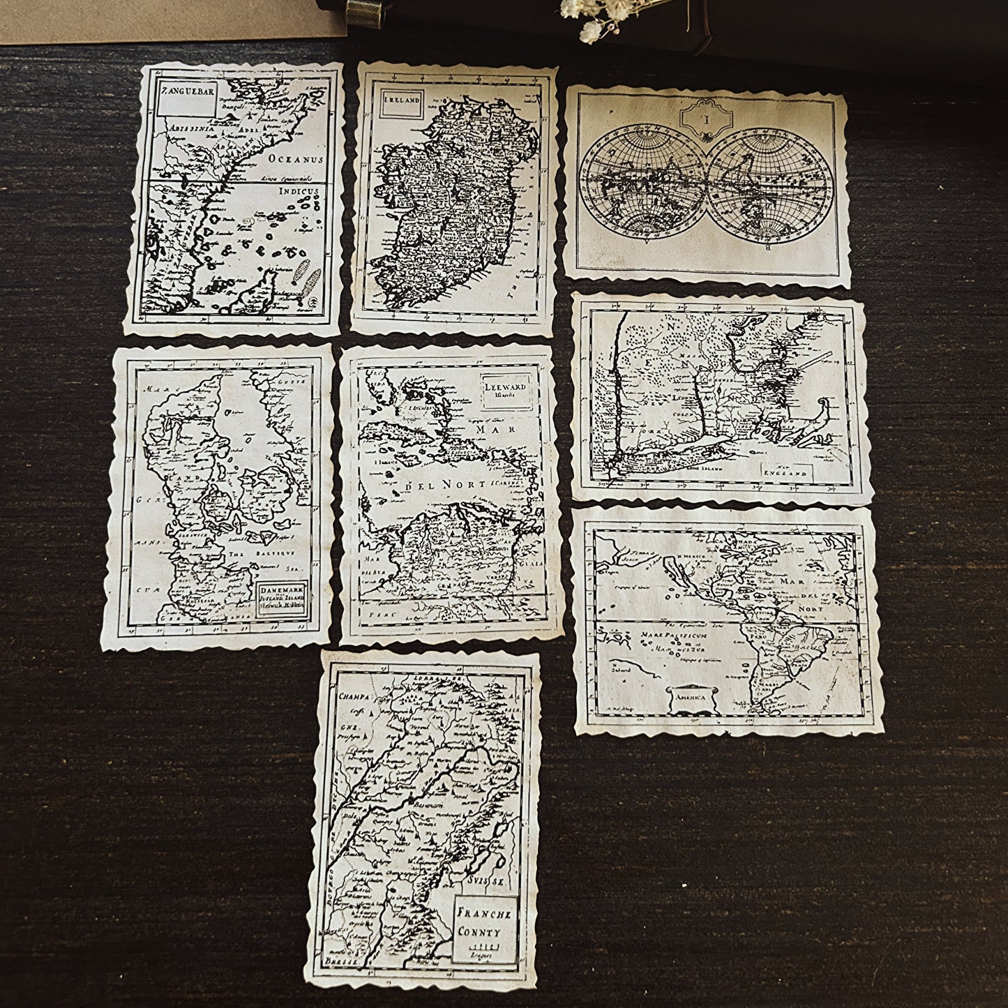 World and European maps Tea-Dyed Paper Ephemera: Vintage maps Reproductions