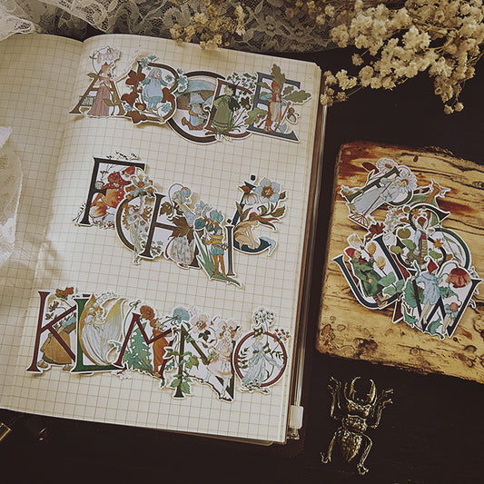 Vintage Alphabet Stickers: 26-Piece Antique German Art Set