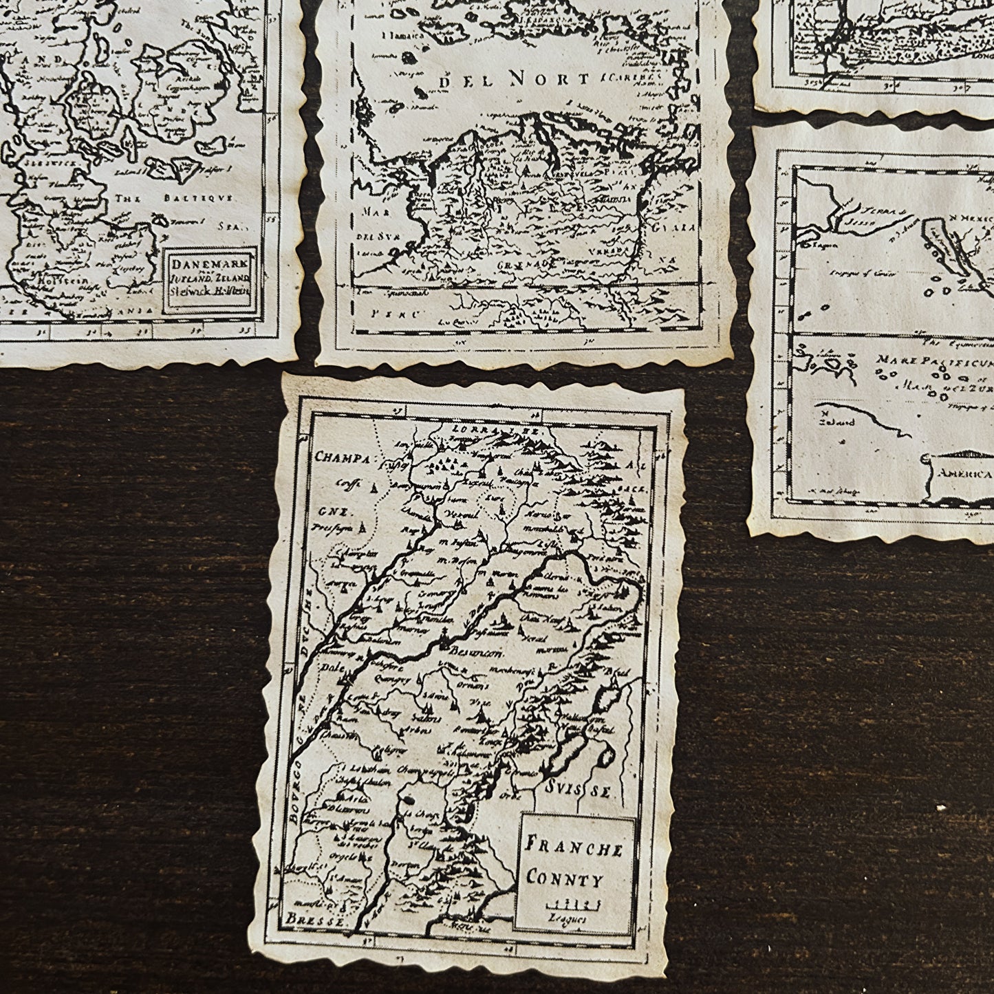 World and European maps Tea-Dyed Paper Ephemera: Vintage maps Reproductions