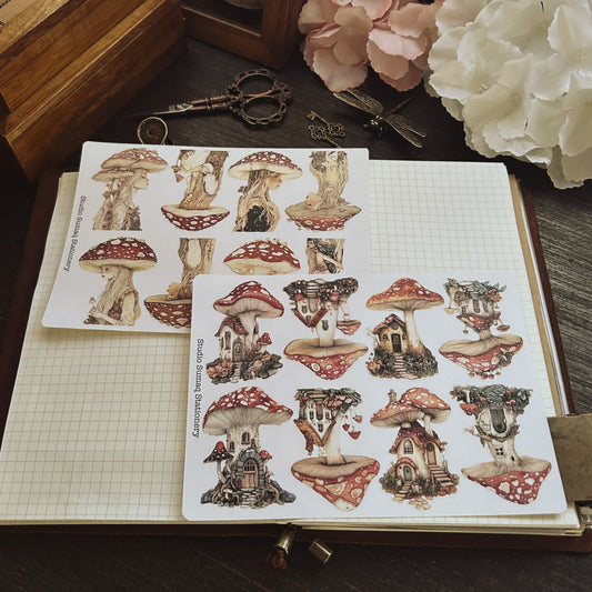 Mushroom Storybook - Vintage Fantasy Ladies and Houses