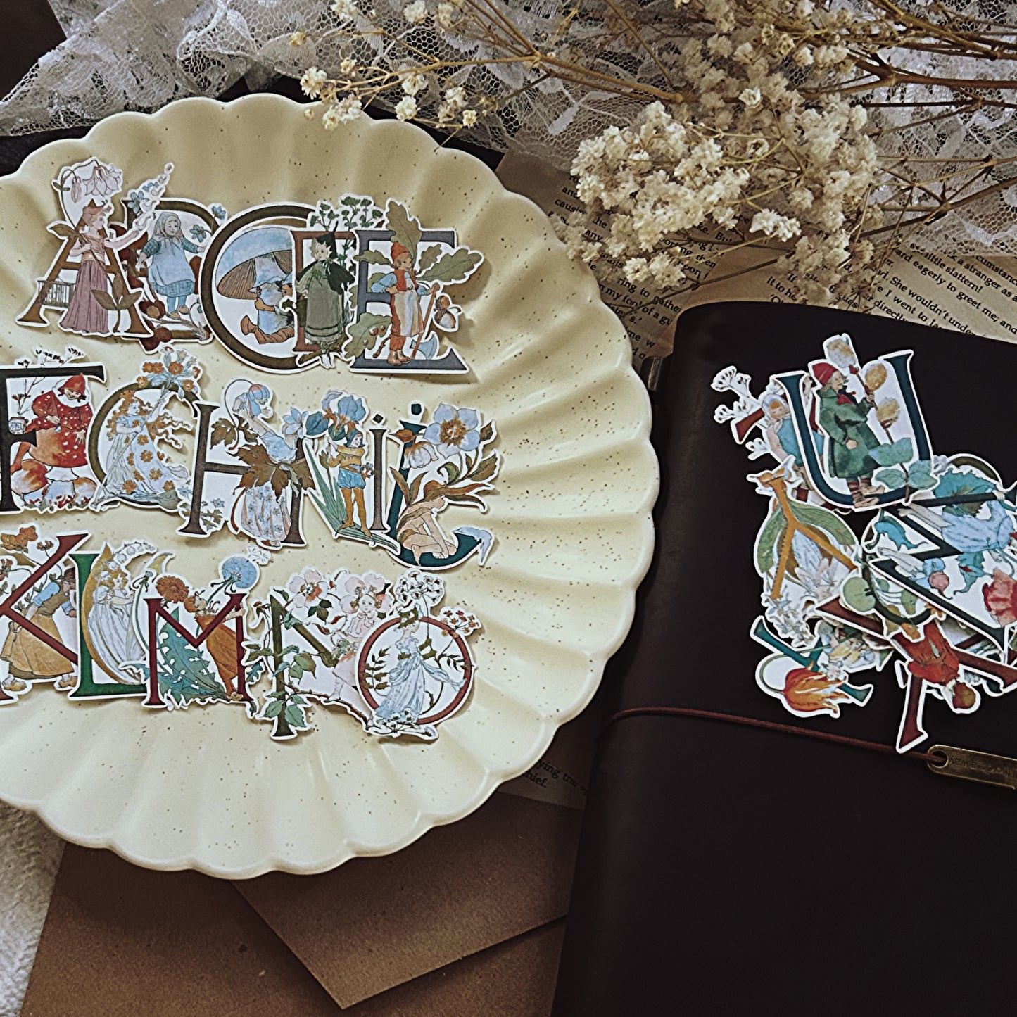 Vintage Alphabet Stickers: 26-Piece Antique German Art Set