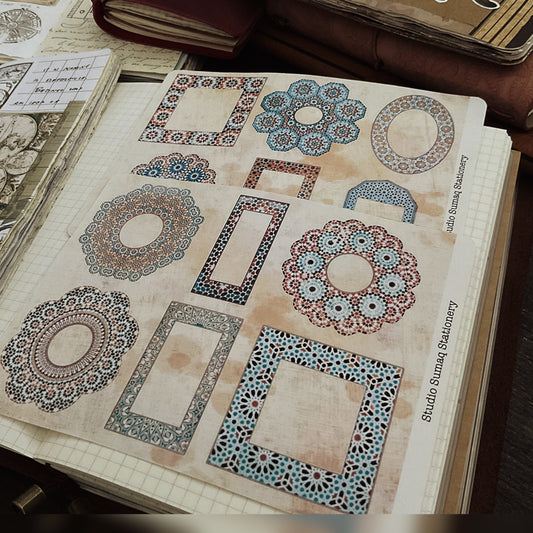 Moroccan labels -Architectural Zellige Pattern Stickers Inspired by Traditional Moroccan Designs | Decorative Scrapbook & Journal stickers