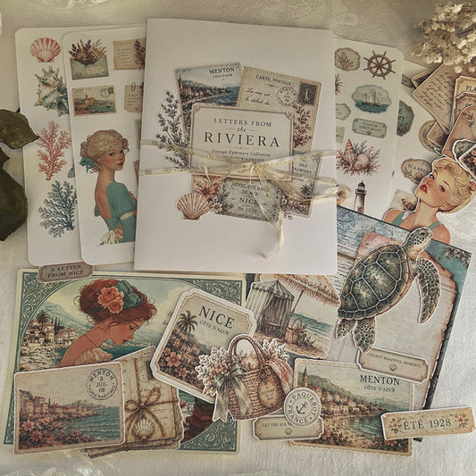 Letters from the Riviera Ephemera Collection | Vintage French Riviera Stickers | Junk Journal Kit | Scrapbooking Ephemera | Memory Keeping Supplies