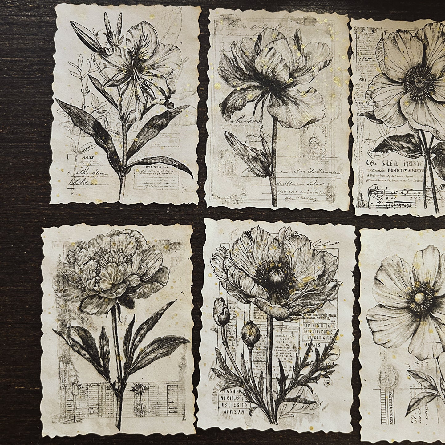 Tea-Stained Floral Ephemera: Gold Splashed Paper Flowers for Junk Journals