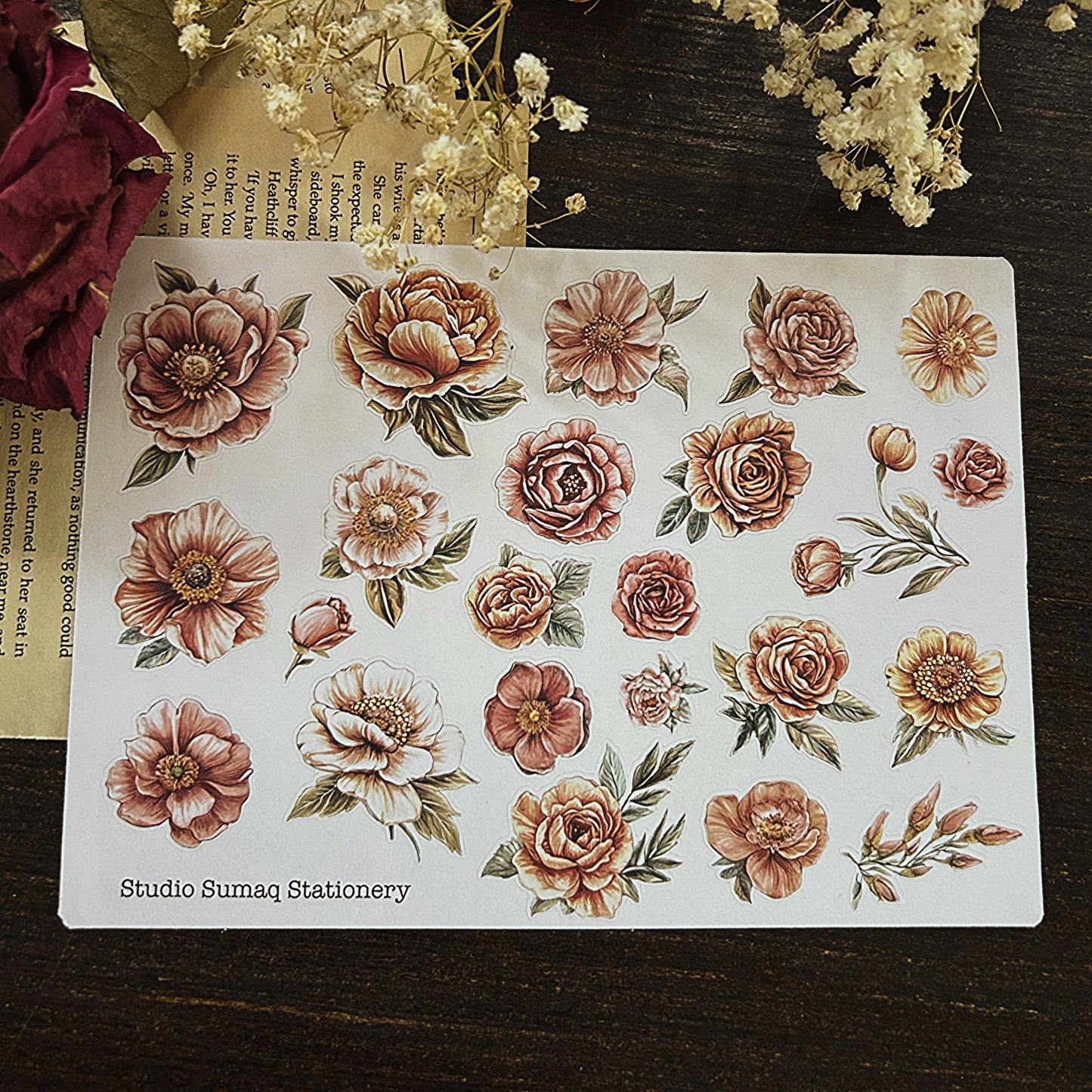 Vintage color pencil inspired florals- Decorative Scrapbook & Journal stickers