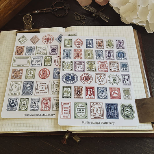Russian Postage Stamps - Restored Vintage Sticker Sheets