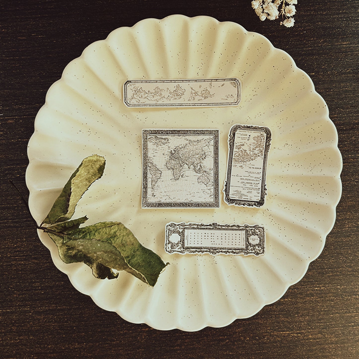 27 pieces set. Cartography inspired sticker flakes, Art Journal Stickers, tea-dyed look stickers
