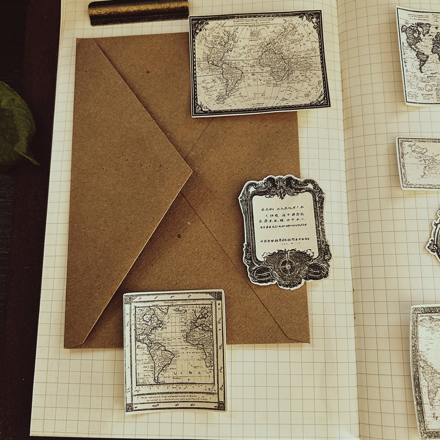 27 pieces set. Cartography inspired sticker flakes, Art Journal Stickers, tea-dyed look stickers