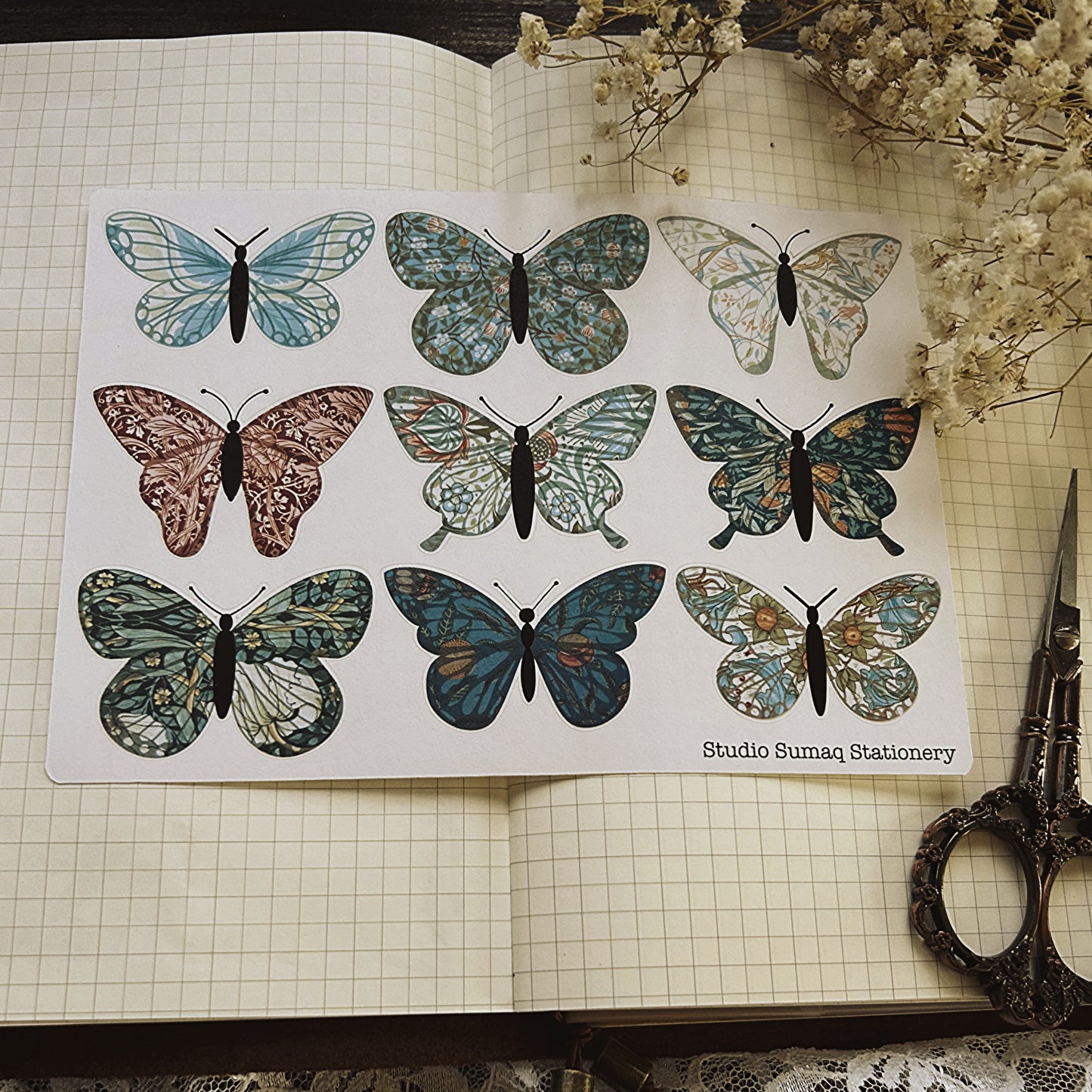 Vintage Morris butterflies - Decorative Scrapbook & Journal stickers