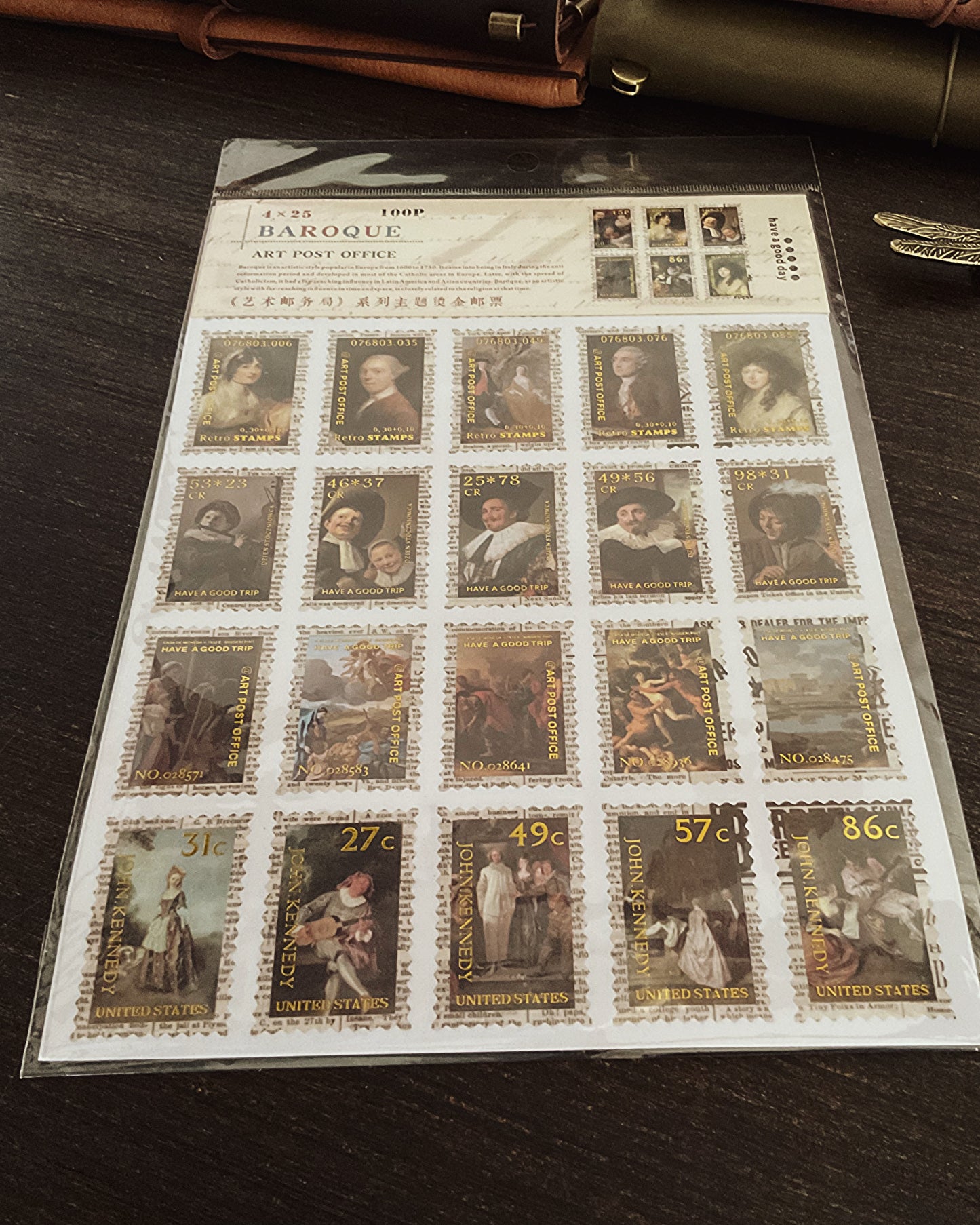 4 sticker sheets Gold foil detail baroque faux stamps sticker set