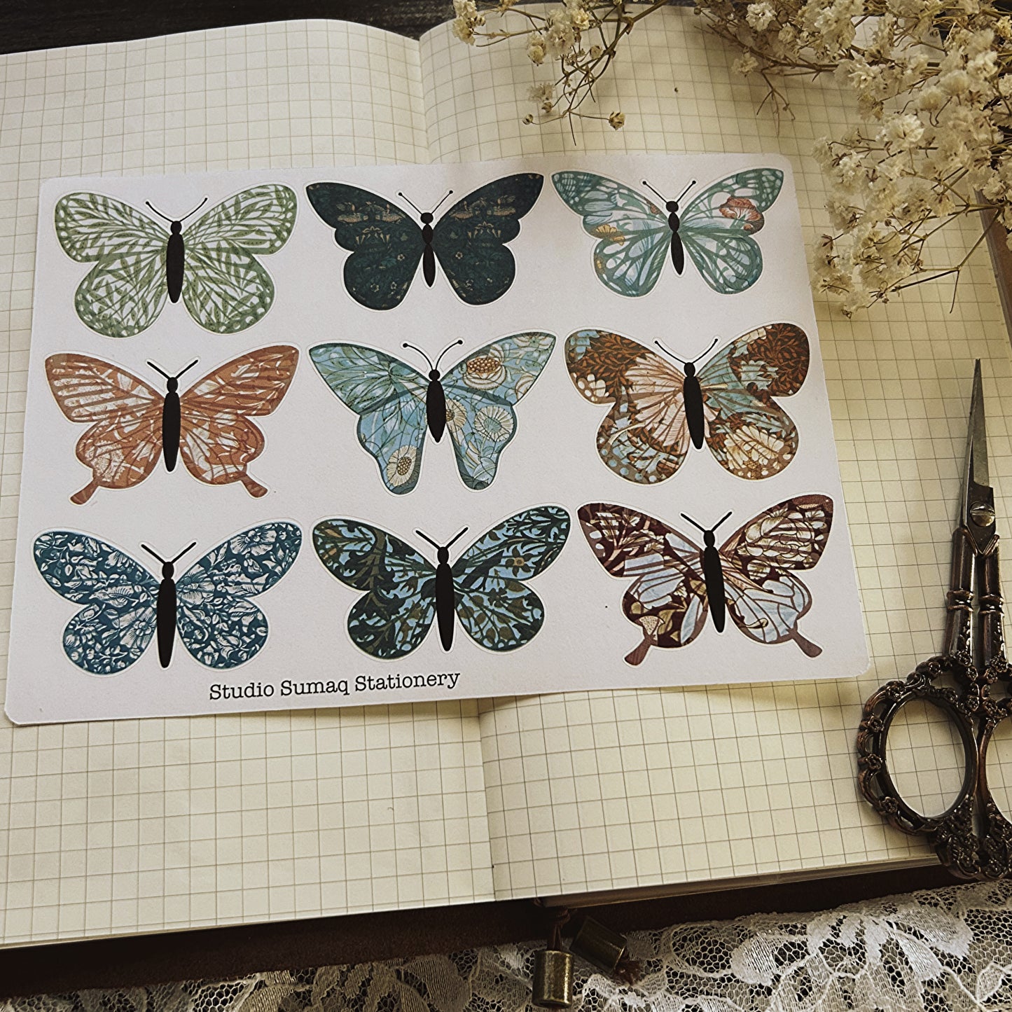 Vintage Morris butterflies - Decorative Scrapbook & Journal stickers