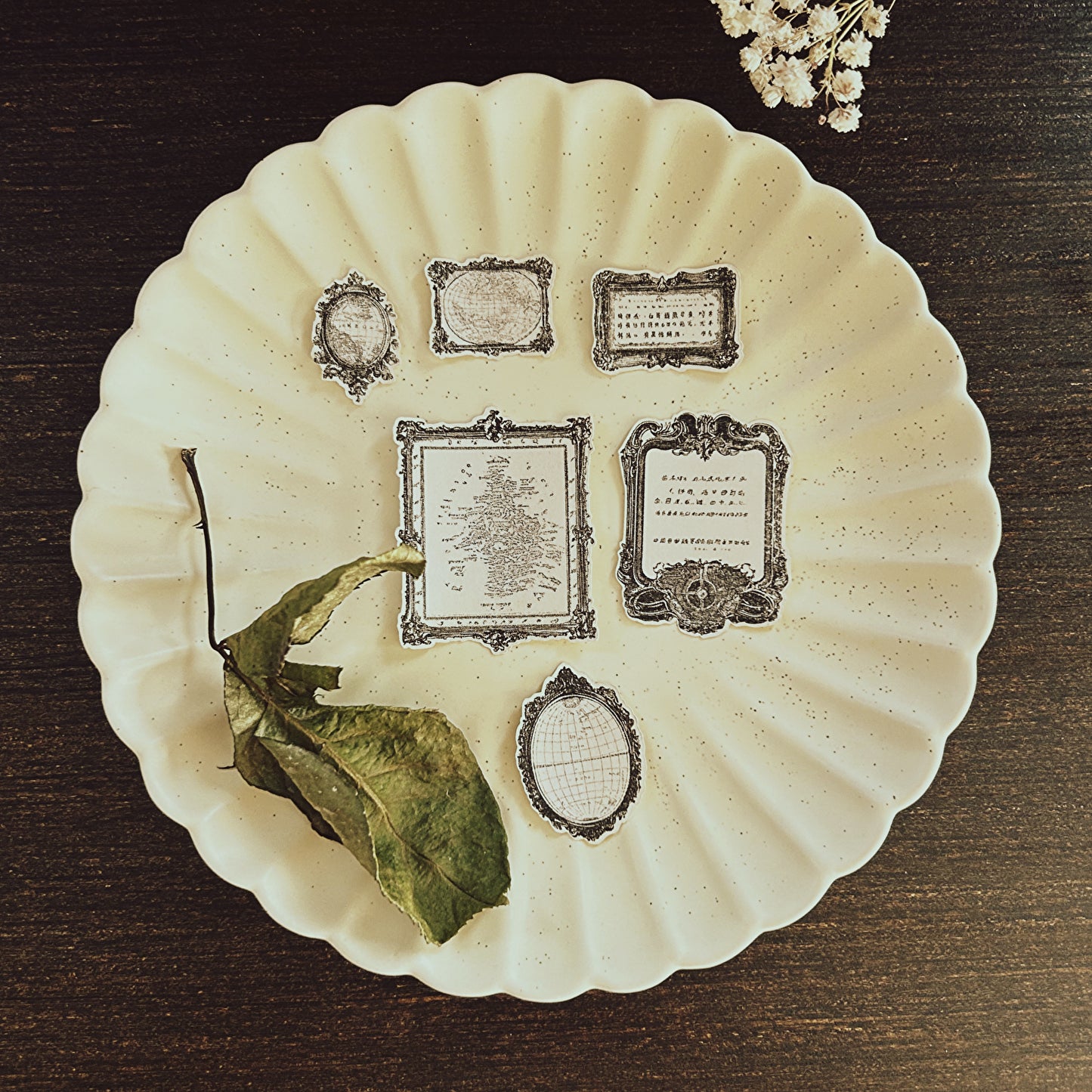 27 pieces set. Cartography inspired sticker flakes, Art Journal Stickers, tea-dyed look stickers