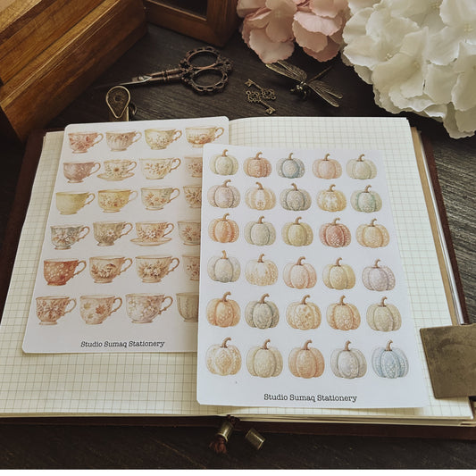 Unruly Watercolors - Autumn Pumpkins and Tea Cups