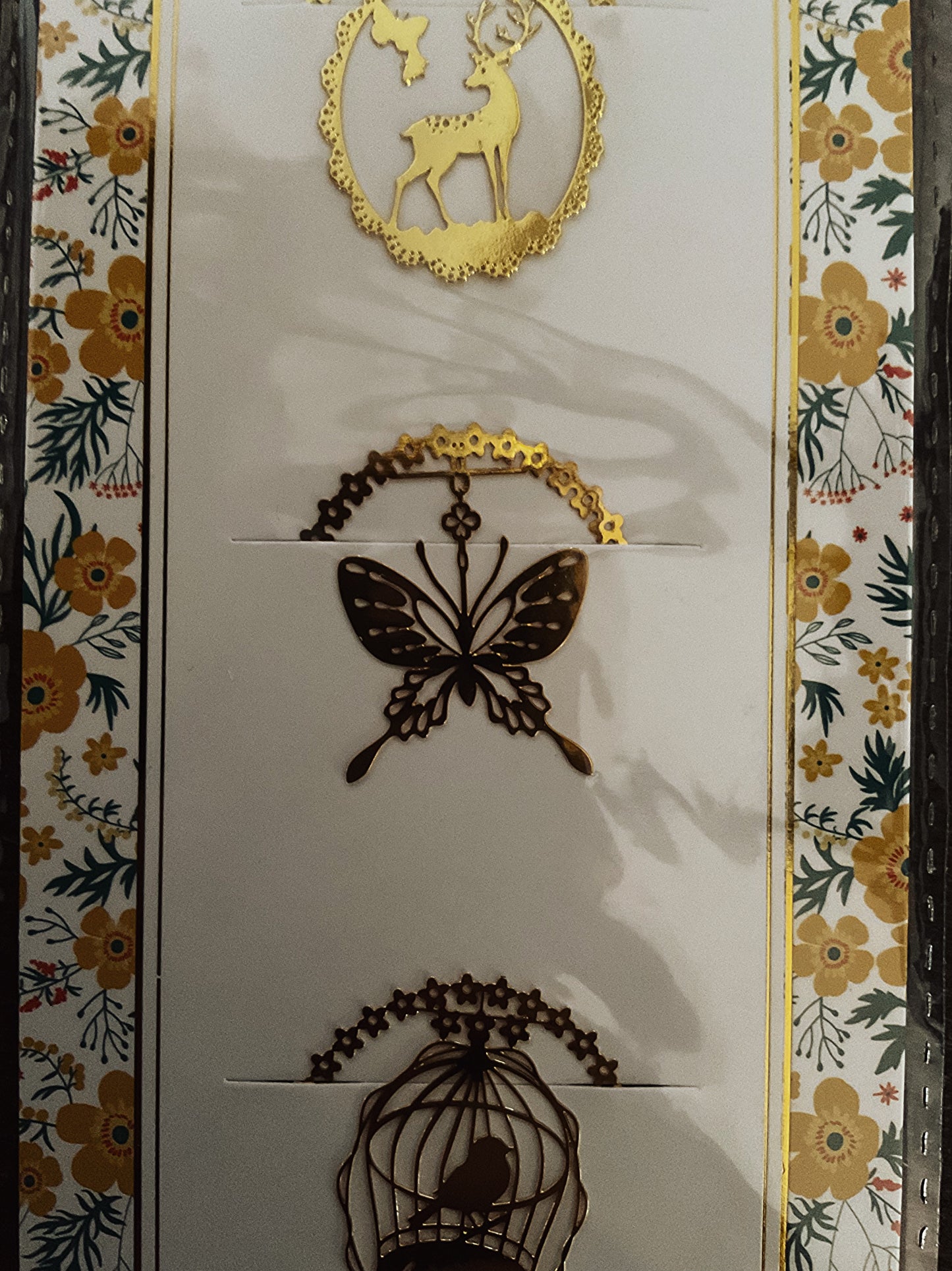 Gold-Tone Metal Bookmark Set | Butterfly, Deer, Bird Cage