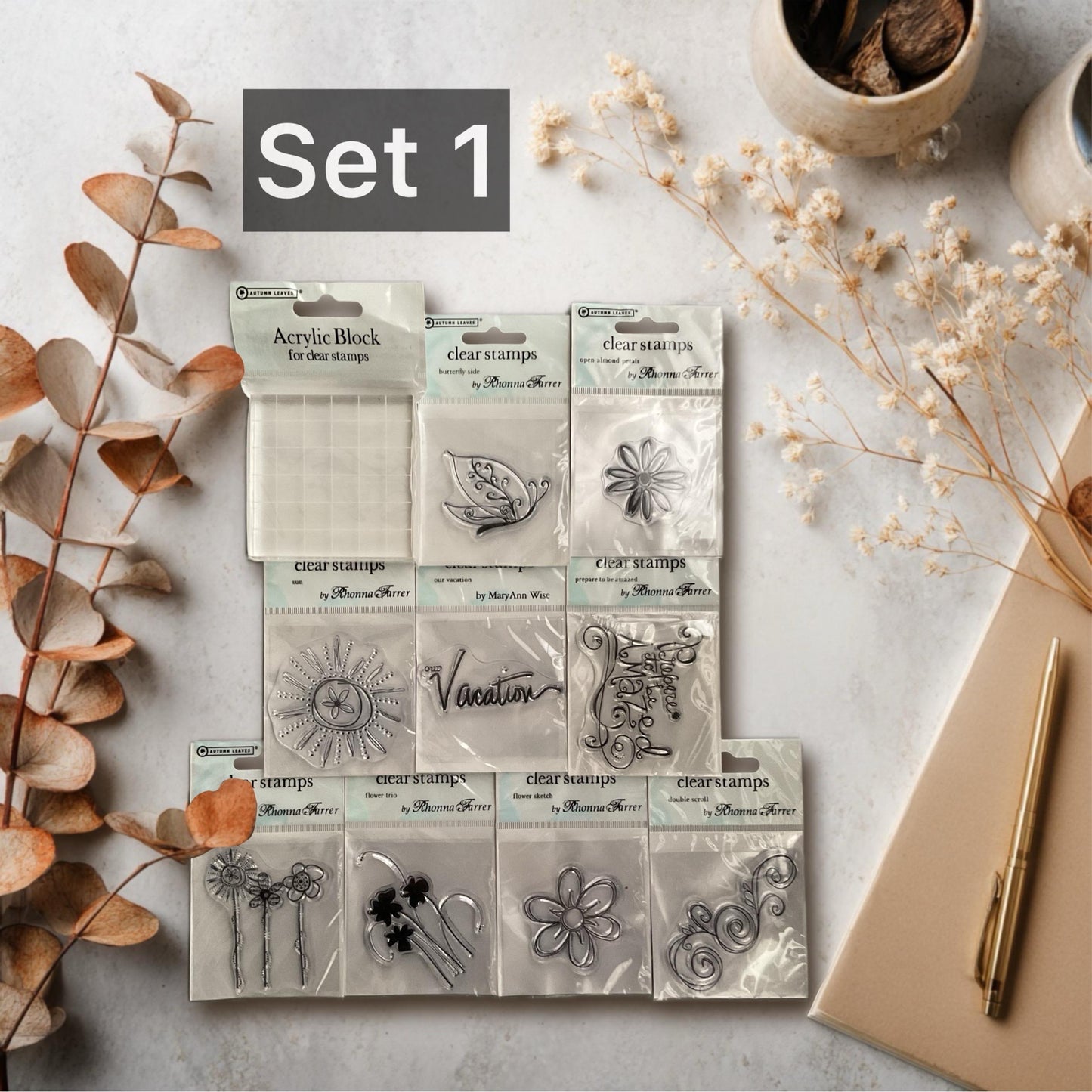 Clear Stamp Set: Acrylic Block, Ink Pad Bundle for Journaling