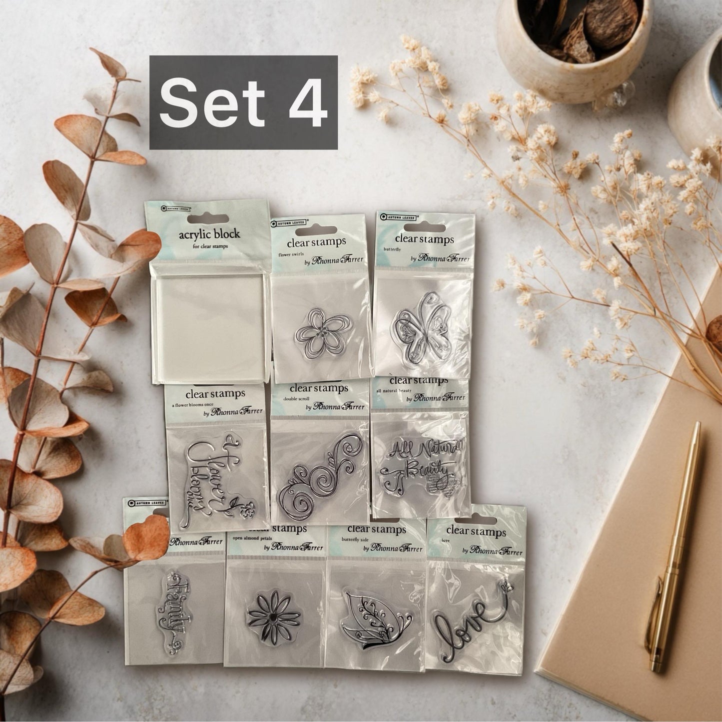 Clear Stamp Set: Acrylic Block, Ink Pad Bundle for Journaling