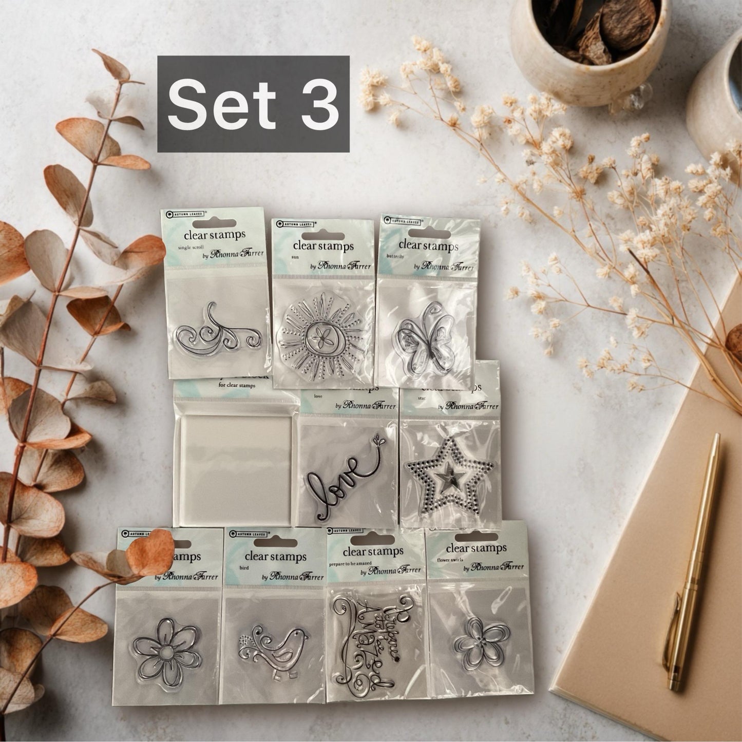 Clear Stamp Set: Acrylic Block, Ink Pad Bundle for Journaling