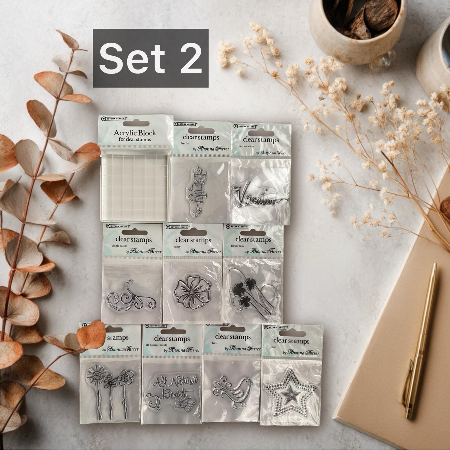 Clear Stamp Set: Acrylic Block, Ink Pad Bundle for Journaling