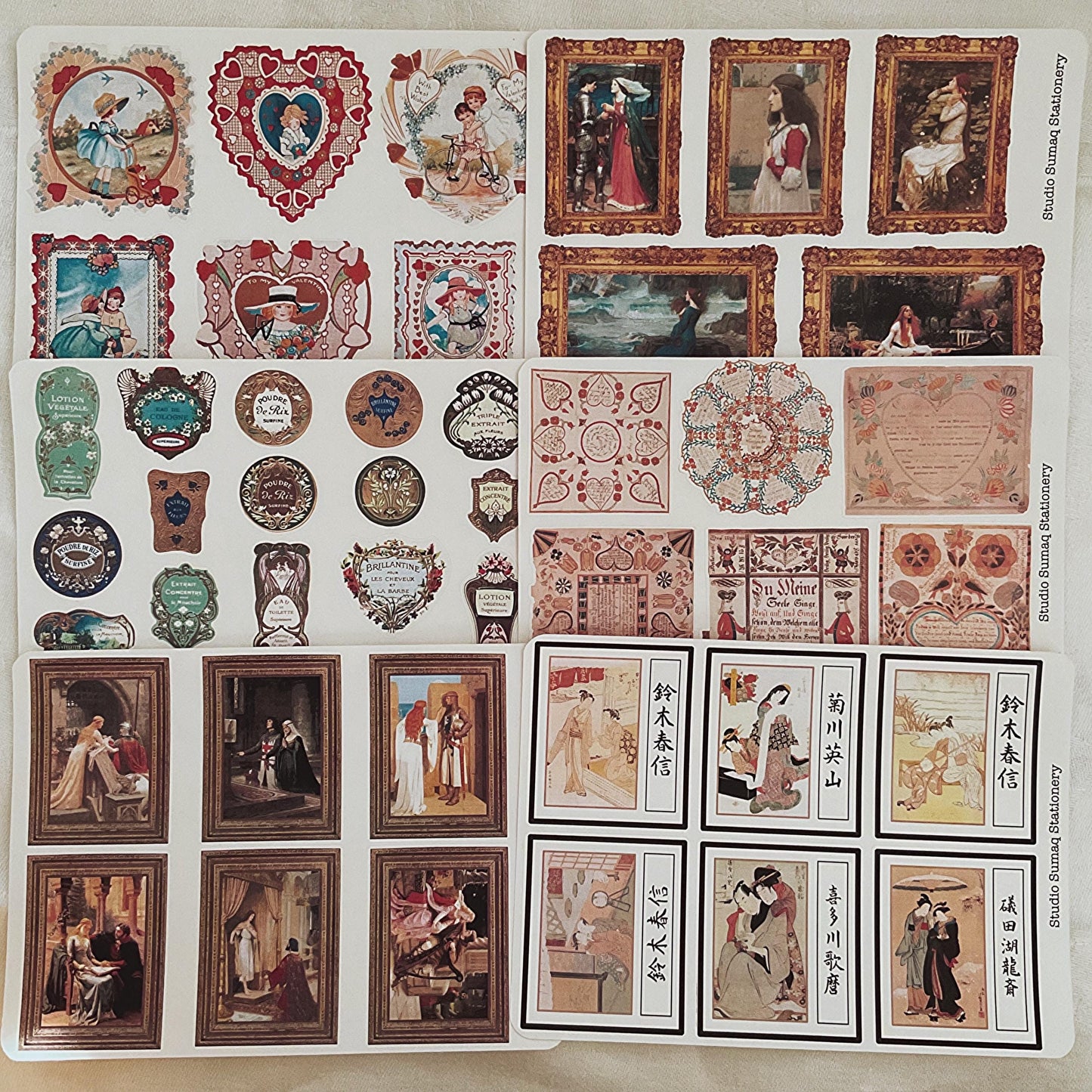 Vintage Love Across Cultures Sticker Set • Art History Journaling • Vintage Valentines Reproduction stickers